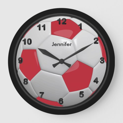 Dark Red Soccer Ball Style Large Clock