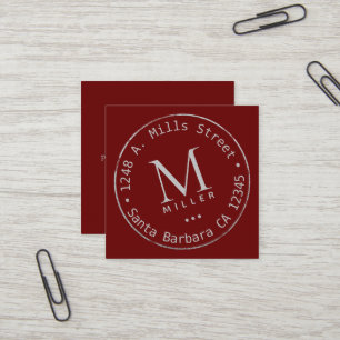 Dark-Red Square Business Card Circular Monogrammed