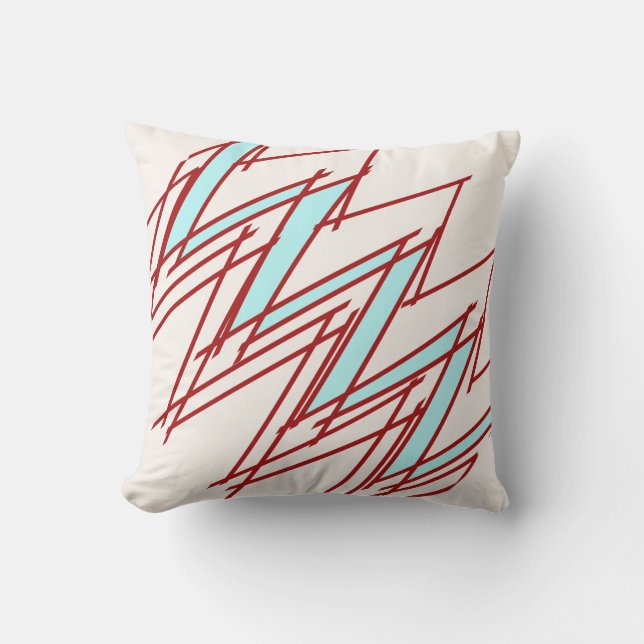 Dark Red Squiggle Aqua Lightning Strike Design Throw Pillow (Front)