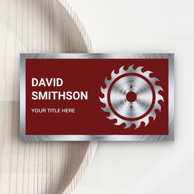 Dark Red Steel Circular Saw Handyman Carpenter Business Card (Creator Uploaded)