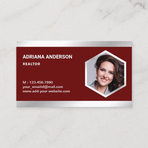 Dark Red Steel Silver Real Estate Photo Realtor Business Card