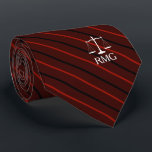 Dark Red Striped Custom Initials Lawyer Neck Tie<br><div class="desc">Elegant red stripes judicial scales of justice custom initials tie.</div>