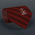 Dark Red Striped Custom Initials Lawyer Neck Tie<br><div class="desc">Elegant red stripes judicial scales of justice custom initials tie.</div>