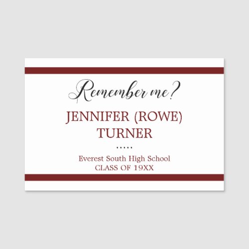 Dark Red Stripes Remember Me School Class Reunion Name Tag