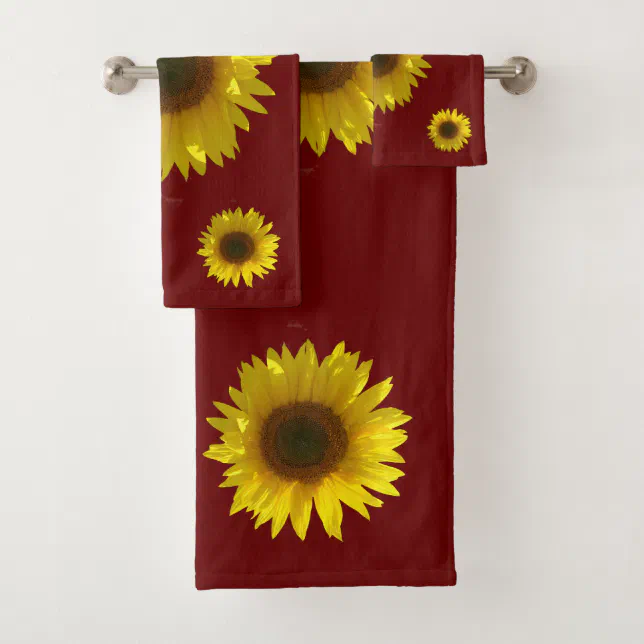 Dark Red Sunflower Bath Towel Set Zazzle