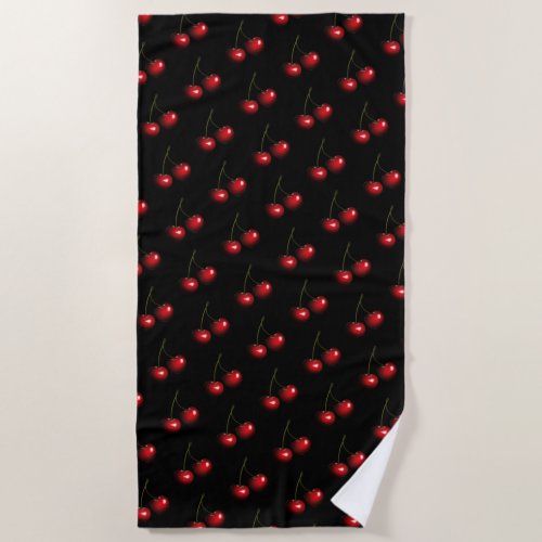 Dark Red Sweet Cherries Beach Towel