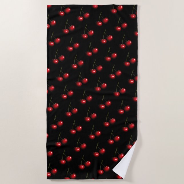 Dark Red Sweet Cherries Beach Towel (Front)