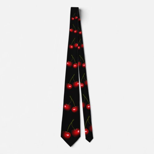 Dark Red Sweet Cherries Neck Tie