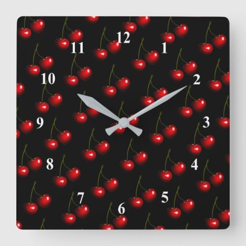 Dark Red Sweet Cherry Square Wall Clock