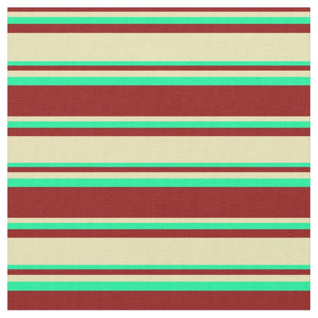 Dark Red, Tan, and Green Stripes/Lines Pattern Fabric (Close Up)