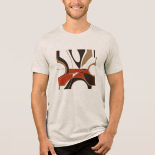 Dark Red Tan Black MCM Look Art Geometric Abstract Tri-Blend Shirt