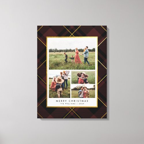 Dark Red Tartan Plaid 4 Photo Collage Christmas Canvas Print