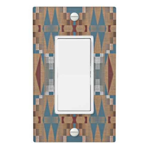 Dark Red Teal Blue Taupe Brown Tribal Mosaic Art Light Switch Cover