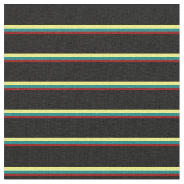 Dark Red, Teal, Yellow & Black Lines Fabric (Close Up)