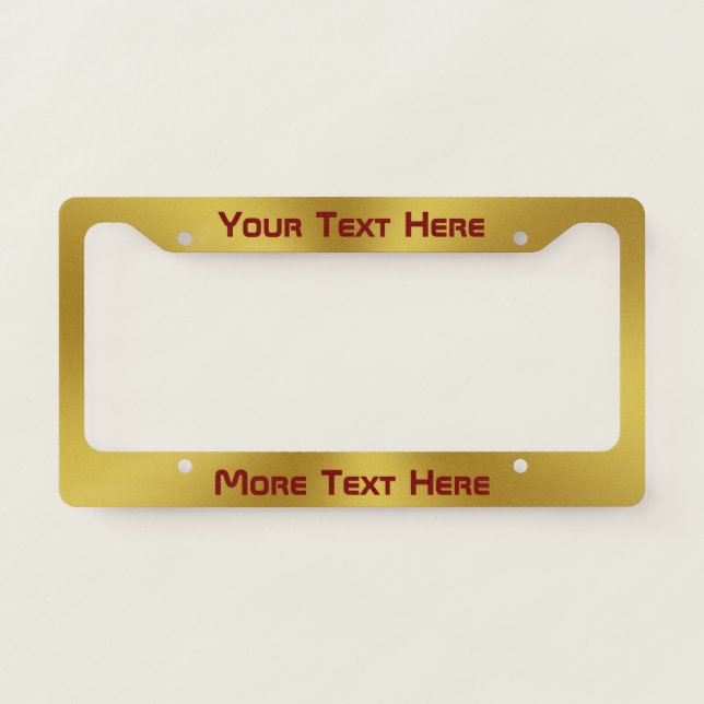 Dark Red Text on Brushed Gold Look License Plate Frame (Front)