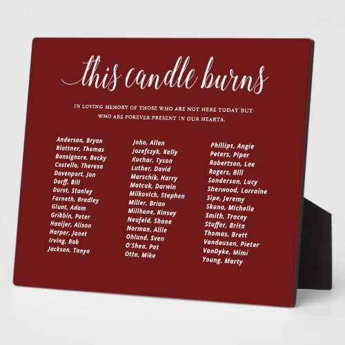Dark Red This Candle Burns Class Reunion In Memory Plaque