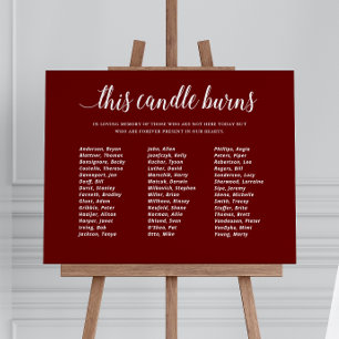 Dark Red This Candle Burns Class Reunion Memorial Foam Board