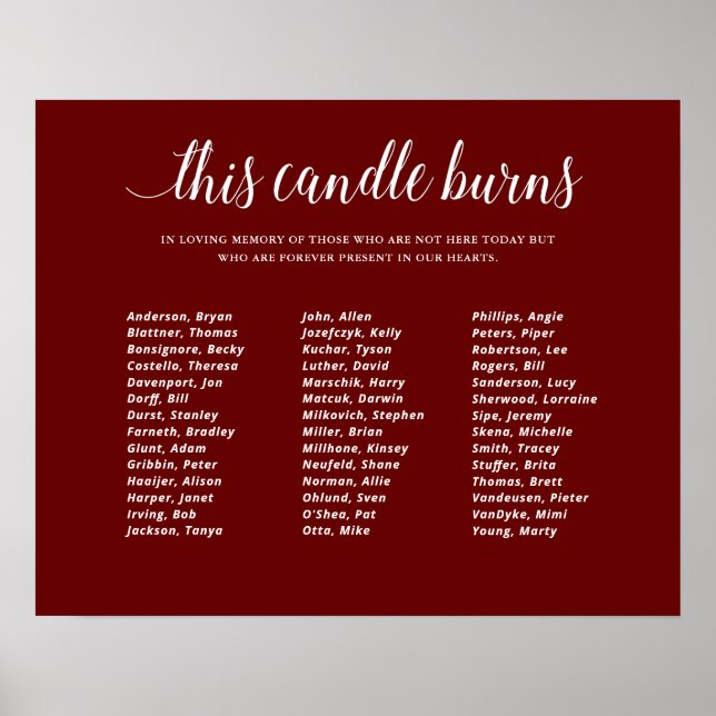 Dark Red This Candle Burns School Reunion Memorial Poster (Front)