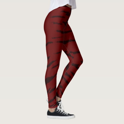 Dark Red Tiger Digital Print Leggings