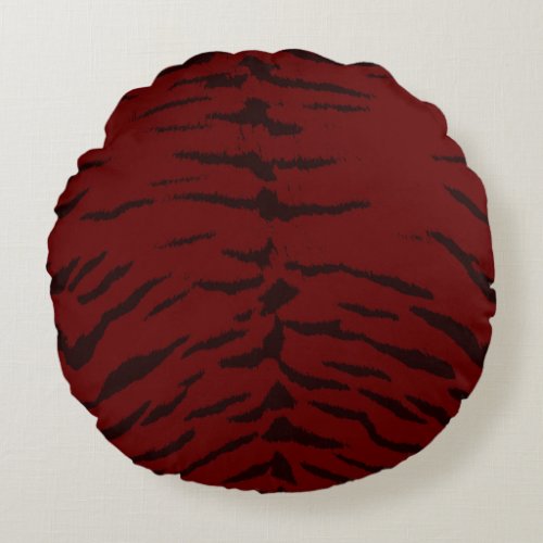 Dark Red Tiger Digital Print Round Pillow