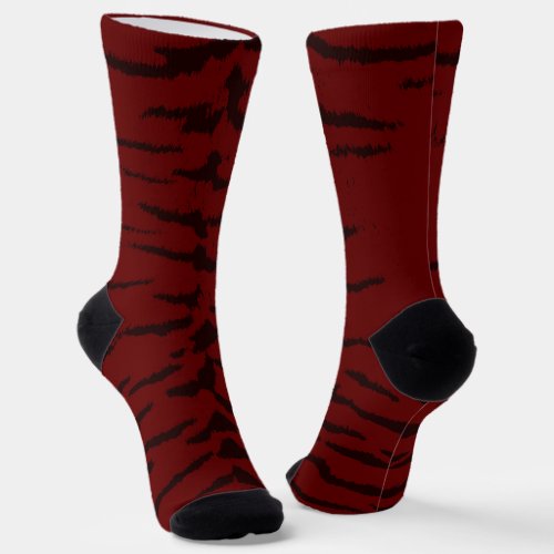 Dark Red Tiger Digital Print Socks