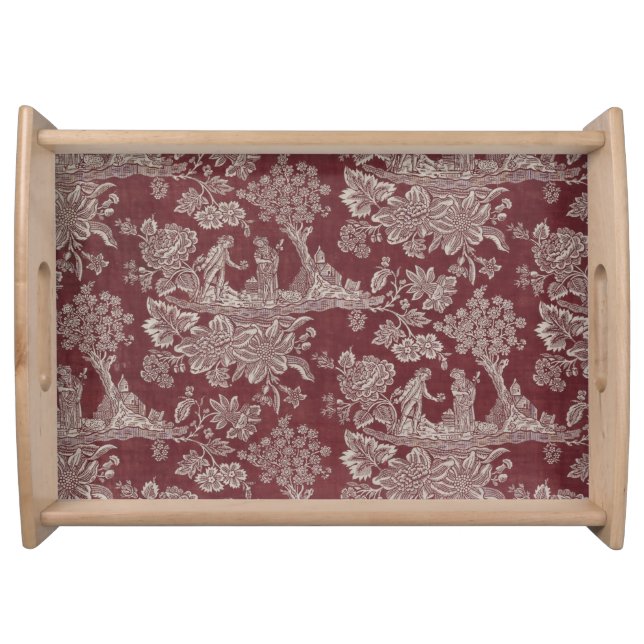 Dark Red Toile Serving Tray (Front)