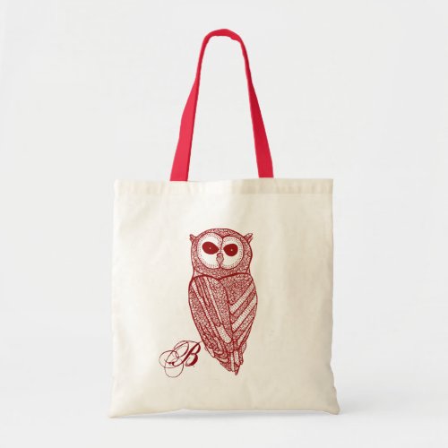 Dark Red Tones Line Drawing Owl Tote Bag