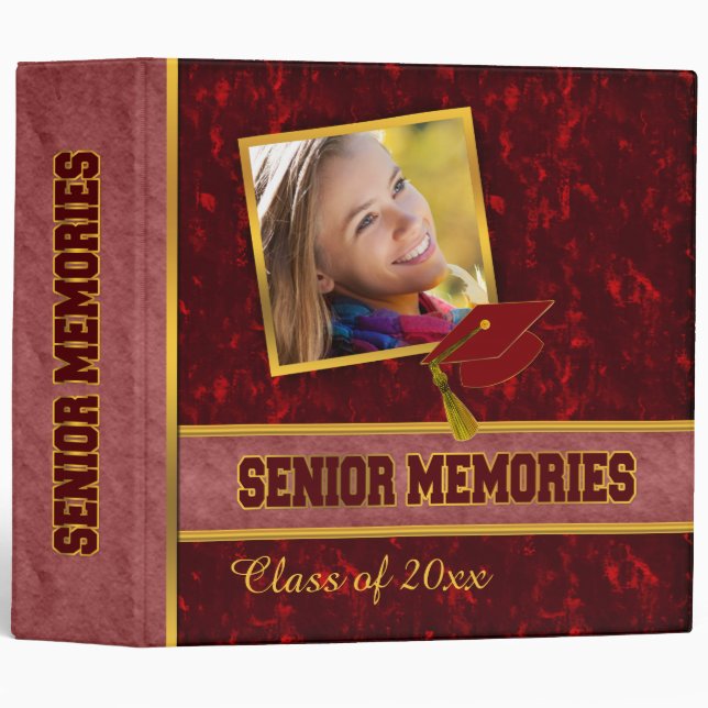 Dark Red Traditional Style Class Senior Memories 3 Ring Binder (Front/Spine)