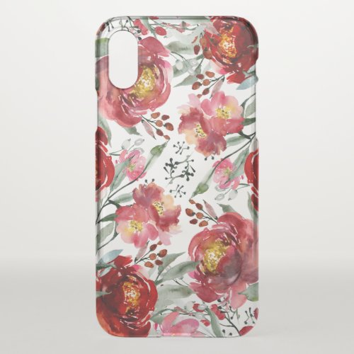 Dark_red trendy watercolors garden flowers iPhone x case