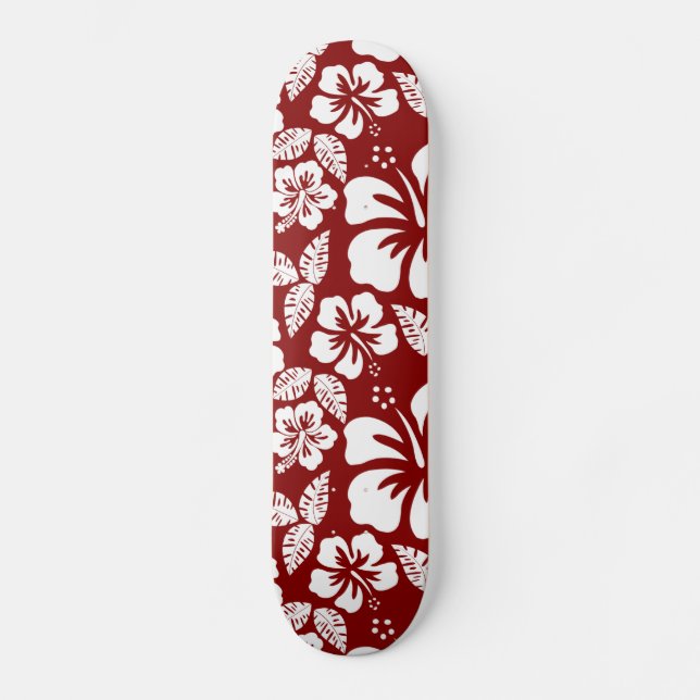 Dark Red Tropical Hibiscus Skateboard Deck (Front)