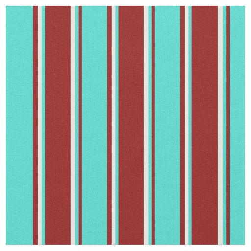 Dark Red, Turquoise, and Mint Cream Colored Lines Fabric