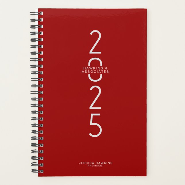 Dark Red Vertical Modern Year Weekly Planner (Front)