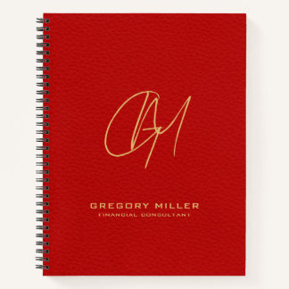 Dark-Red Vintage Leather Modern Monogram Notebook