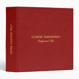 Dark Red Vintage Leather Texture Gold Typography 3 Ring Binder