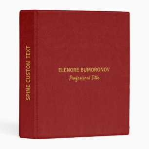 Dark Red Vintage Leather Texture Gold Typography Mini Binder
