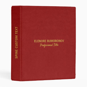 Dark Red Vintage Leather Texture Gold Typography Mini Binder