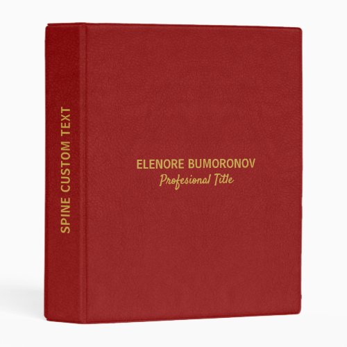 Dark Red Vintage Leather Texture Gold Typography Mini Binder