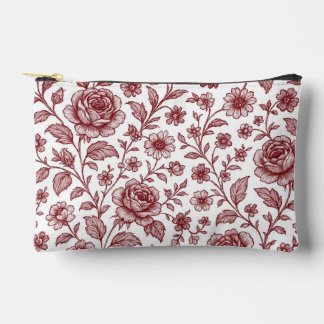 Dark Red Vintage Rose Pattern Accessory Pouch