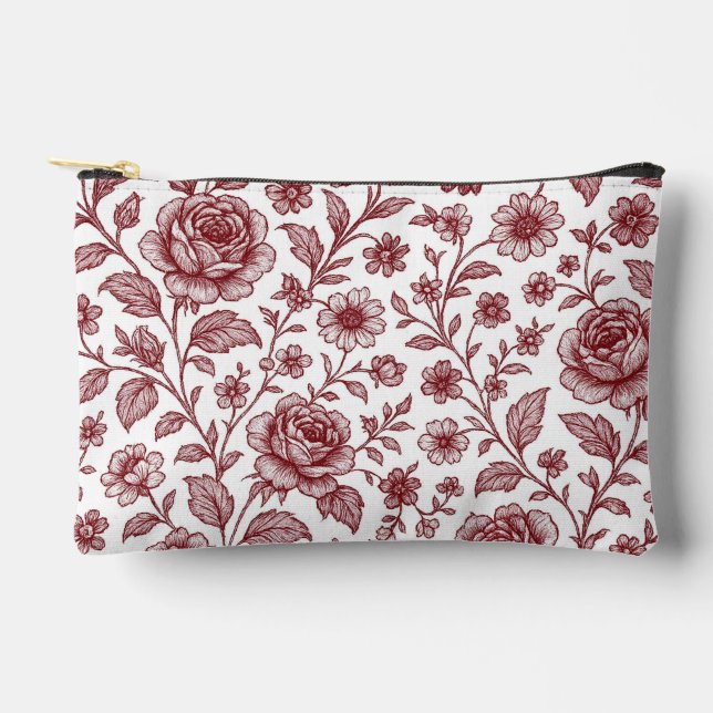 Dark Red Vintage Rose Pattern  Accessory Pouch (Front)