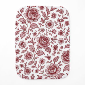 Dark Red Vintage Rose Pattern Baby Burp Cloth
