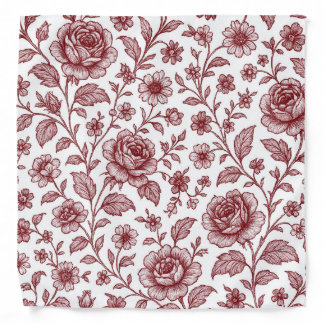 Dark Red Vintage Rose Pattern Bandana