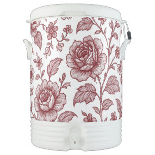 Dark Red Vintage Rose Pattern Beverage Cooler