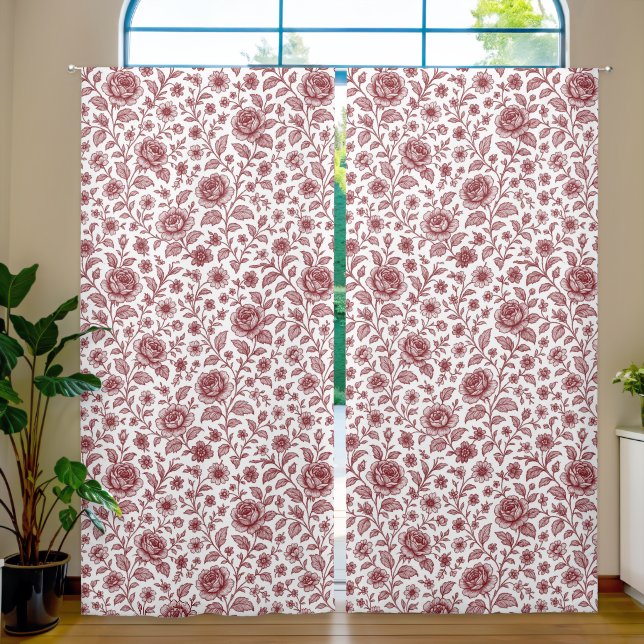 Dark Red Vintage Rose Pattern  Blackout Curtains (Living Room)