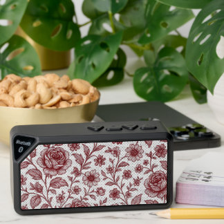 Dark Red Vintage Rose Pattern Bluetooth Speaker