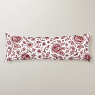 Dark Red Vintage Rose Pattern Body Pillow