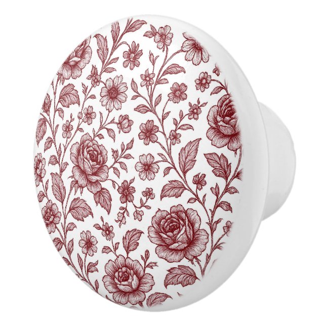 Dark Red Vintage Rose Pattern  Ceramic Knob (Right)