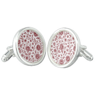 Dark Red Vintage Rose Pattern Cufflinks
