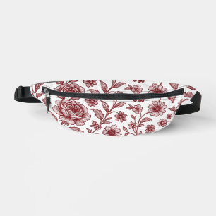 Dark Red Vintage Rose Pattern Fanny Pack