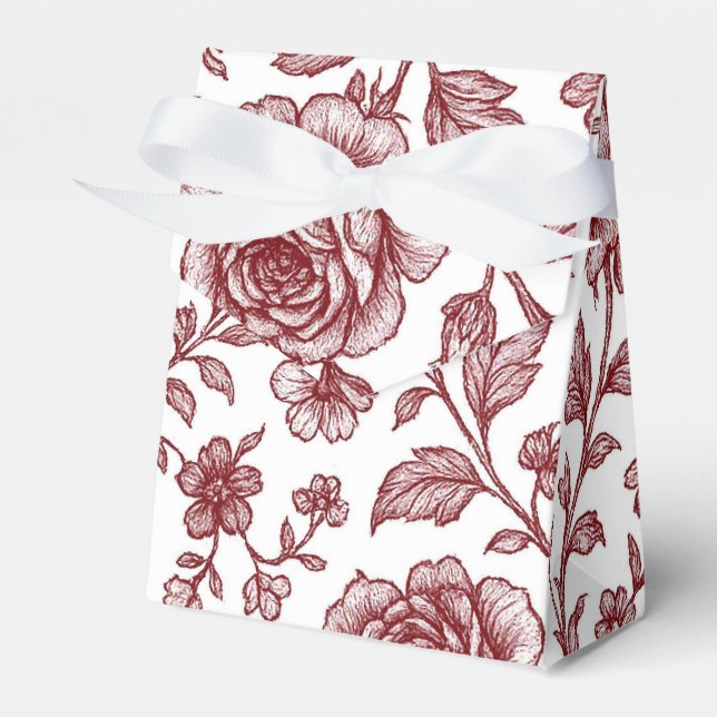 Dark Red Vintage Rose Pattern  Favor Boxes (Front Side)