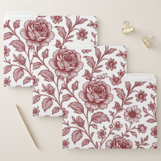 Dark Red Vintage Rose Pattern  File Folder